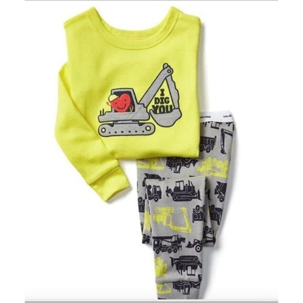 Baby Gap Long Sleeve Pajama I Dig You Heart Tractors Toddler Pjs 2 Piece Set 5T